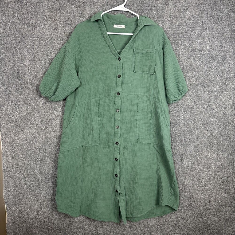 Lalavon Dress Womens Size S Green Cotton Gauze Cottagecore Granola Peasant